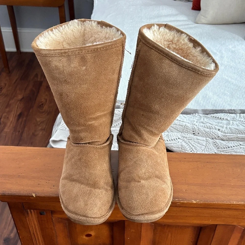 Bear Paw Cozy Tan Suede Boots with Shearling Lining